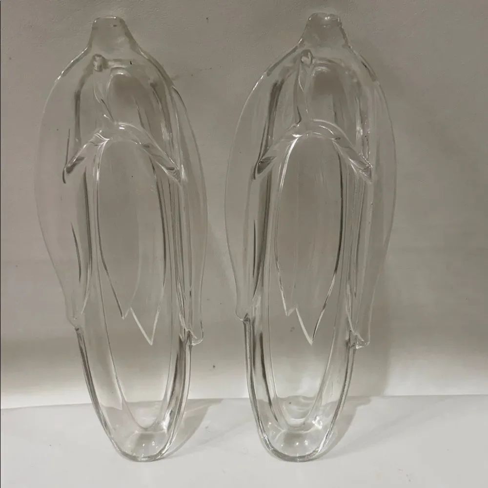 Corn On The Cob Vintage Single Ear Husk Clear Glass Serving Set Butter Holder